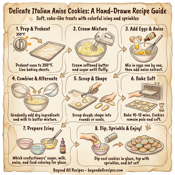 Delicate Italian Anise Cookies with Colorful Icing and Sprinkles instructions