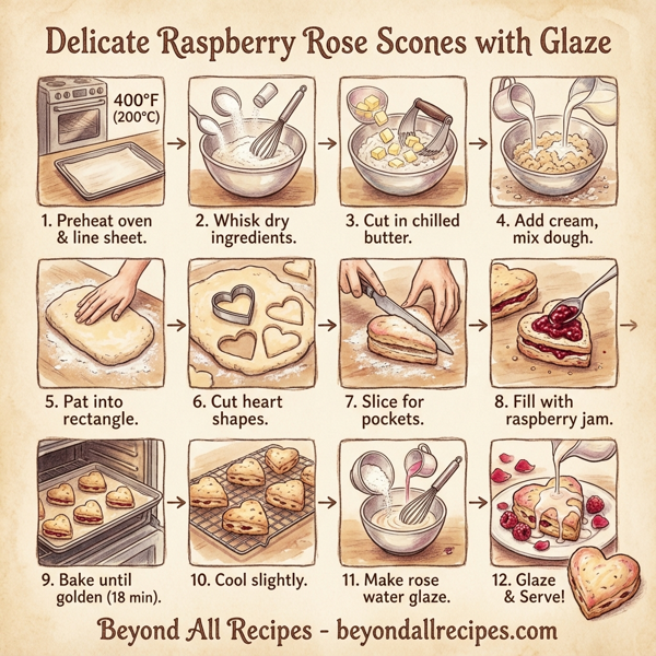 Delicate Raspberry Rose Scones with Glaze instructions