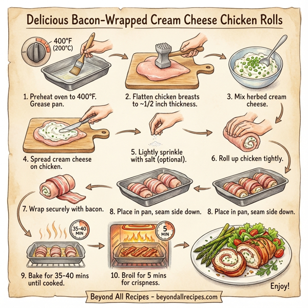 Delicious Bacon-Wrapped Cream Cheese Chicken Rolls instructions