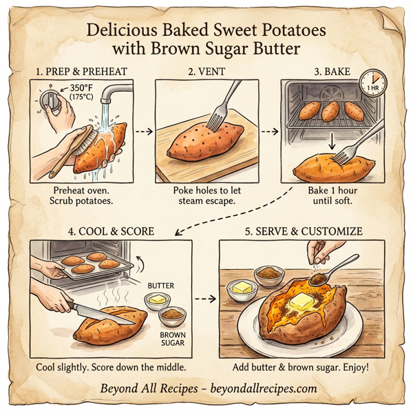 Delicious Baked Sweet Potatoes with Brown Sugar Butter instructions