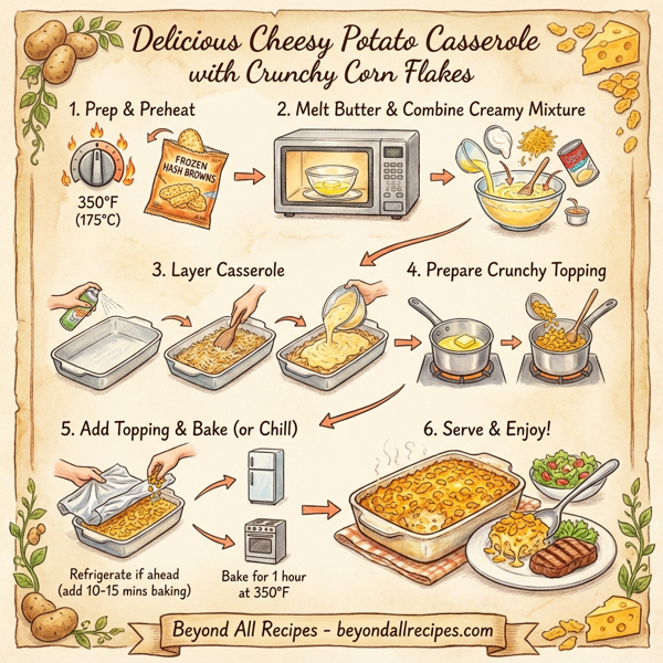 Delicious Cheesy Potato Casserole with Crunchy Corn Flakes instructions