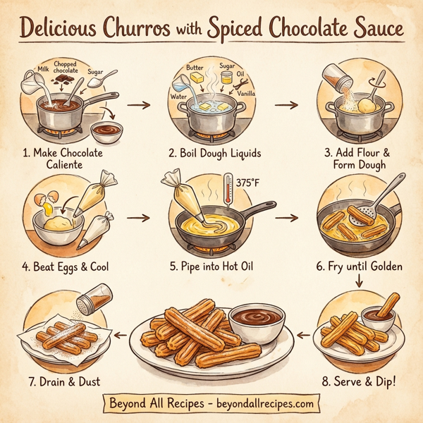 Delicious Churros with Spiced Chocolate Sauce instructions