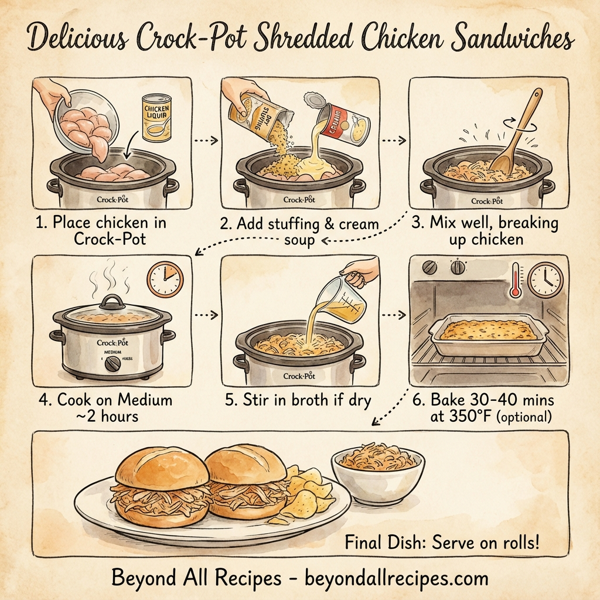 Delicious Crock-Pot Shredded Chicken Sandwiches instructions