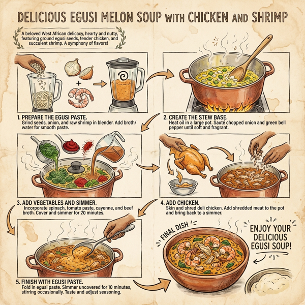 Delicious Egusi Melon Soup with Chicken and Shrimp instructions