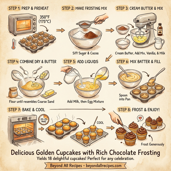 Delicious Golden Cupcakes with Rich Chocolate Frosting instructions