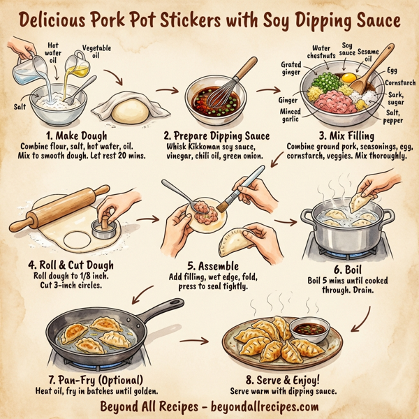 Delicious Pork Pot Stickers with Soy Dipping Sauce instructions