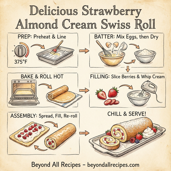 Delicious Strawberry Almond Cream Swiss Roll instructions