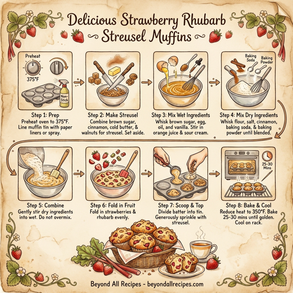 Delicious Strawberry Rhubarb Streusel Muffins instructions