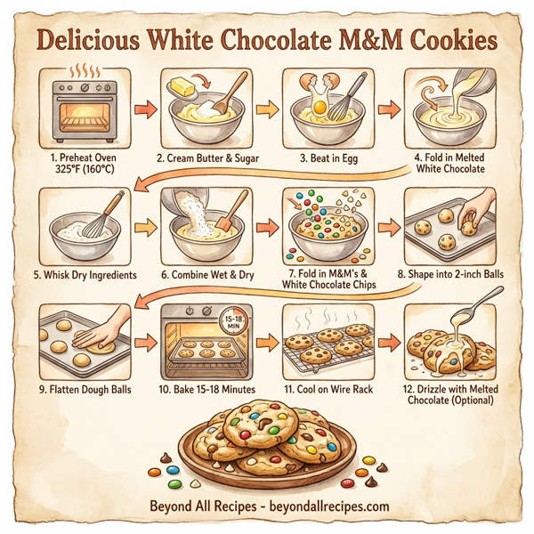 Delicious White Chocolate M&M Cookies instructions