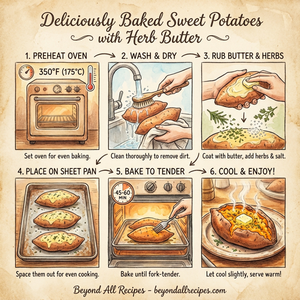 Deliciously Baked Sweet Potatoes with Herb Butter instructions