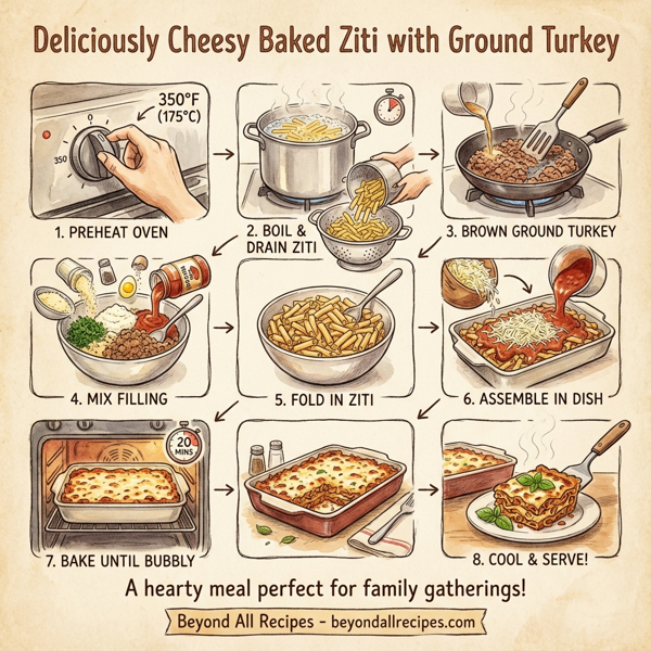Deliciously Cheesy Baked Ziti with Ground Turkey instructions