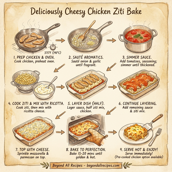 Deliciously Cheesy Chicken Ziti Bake instructions