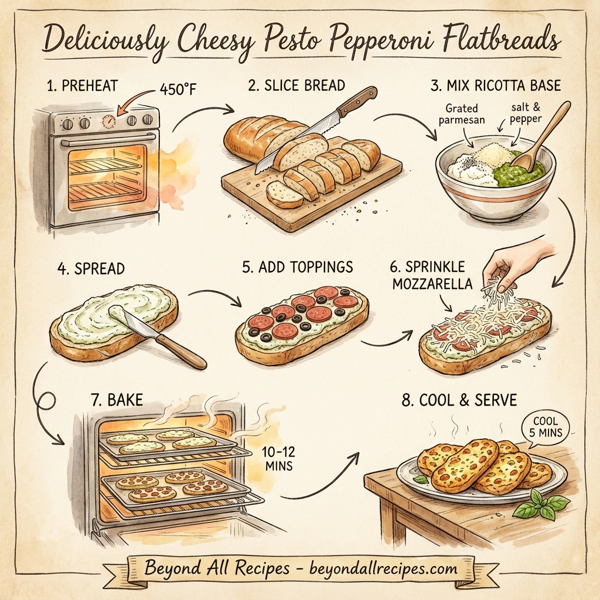 Deliciously Cheesy Pesto Pepperoni Flatbreads instructions