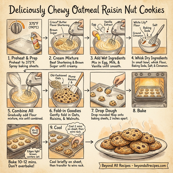 Deliciously Chewy Oatmeal Raisin Nut Cookies instructions