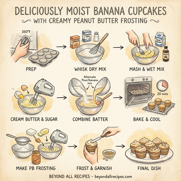 Deliciously Moist Banana Cupcakes with Creamy Peanut Butter Frosting instructions