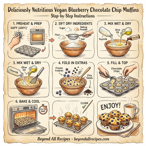 Deliciously Nutritious Vegan Blueberry Chocolate Chip Muffins instructions