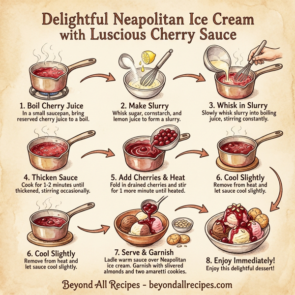 Delightful Neapolitan Ice Cream with Luscious Cherry Sauce instructions