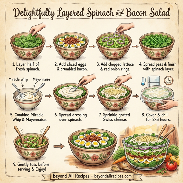 Delightfully Layered Spinach and Bacon Salad instructions