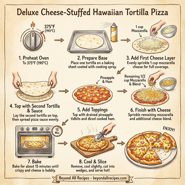 Deluxe Cheese-Stuffed Hawaiian Tortilla Pizza instructions