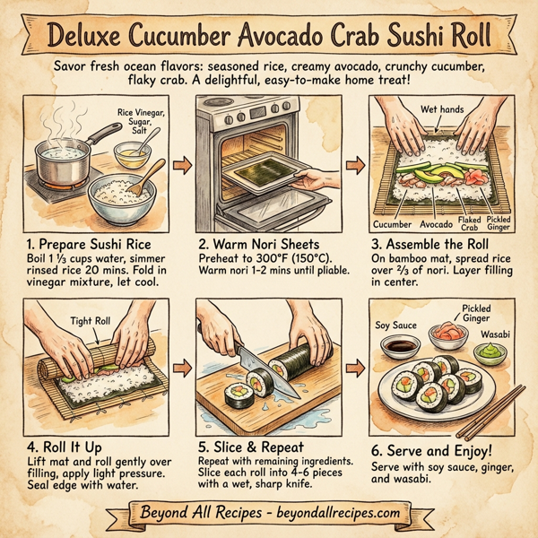 Deluxe Cucumber Avocado Crab Sushi Roll instructions