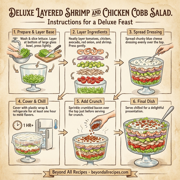 Deluxe Layered Shrimp and Chicken Cobb Salad instructions