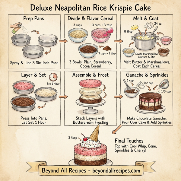 Deluxe Neapolitan Rice Krispie Cake instructions