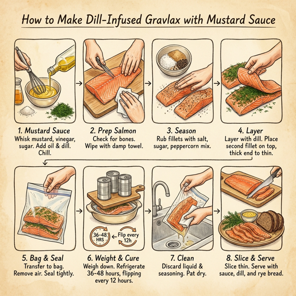 Dill-Infused Gravlax with Mustard Sauce instructions