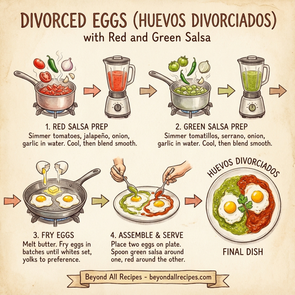 Divorced Eggs with Red and Green Salsa instructions