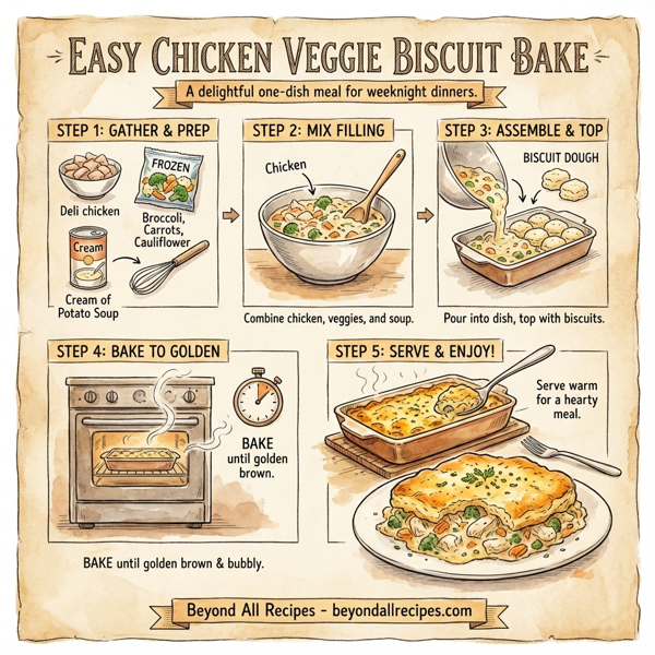 Easy Chicken Veggie Biscuit Bake instructions