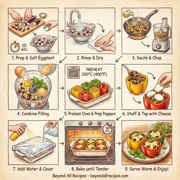 Eggplant-Stuffed Bell Peppers in Tomato Basil Sauce instructions