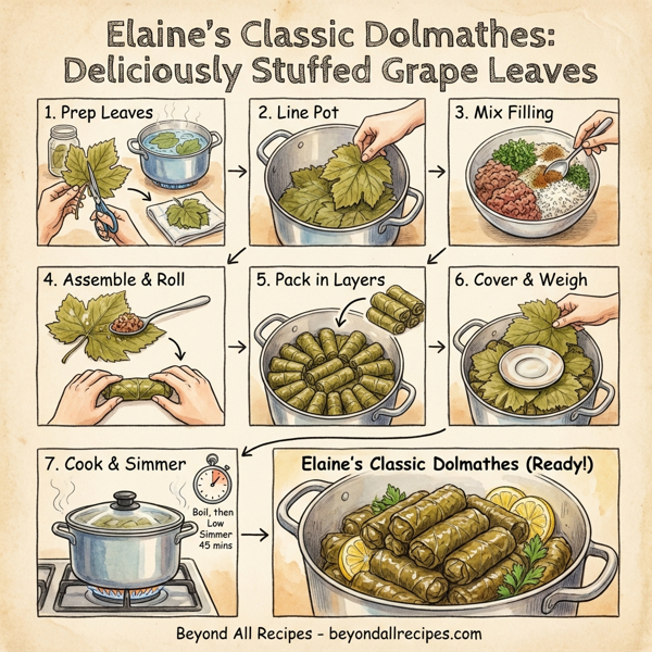 Elaine's Classic Dolmathes: Deliciously Stuffed Grape Leaves instructions