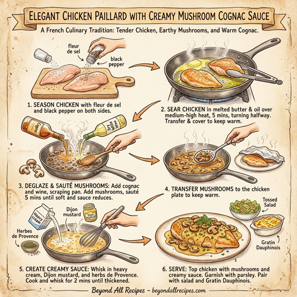 Elegant Chicken Paillard with Creamy Mushroom Cognac Sauce instructions