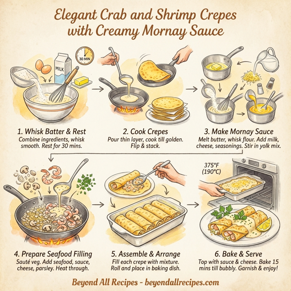 Elegant Crab and Shrimp Crepes with Creamy Mornay Sauce instructions