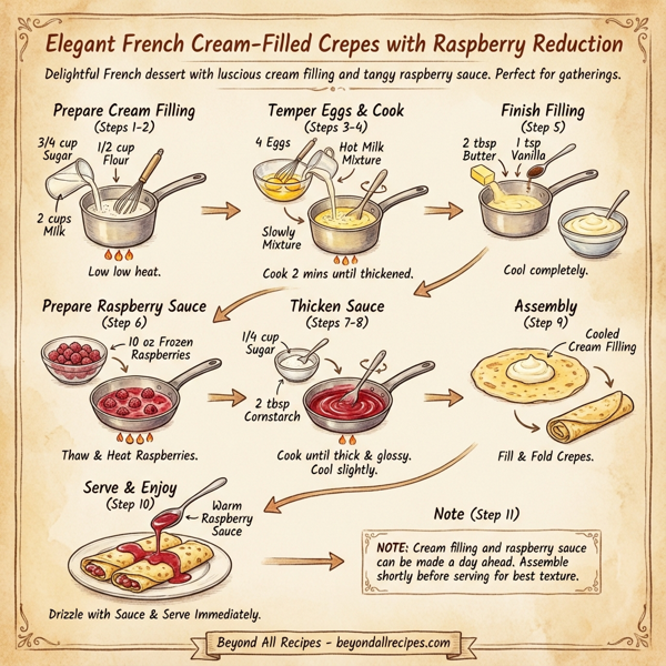 Elegant French Cream-Filled Crepes with Raspberry Reduction instructions