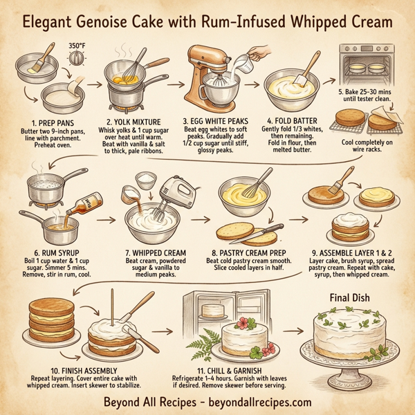 Elegant Genoise Cake with Rum-Infused Whipped Cream instructions
