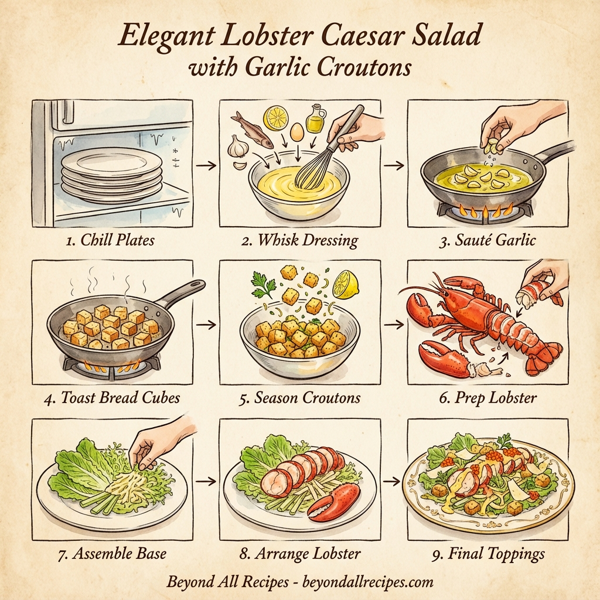 Elegant Lobster Caesar Salad with Garlic Croutons instructions