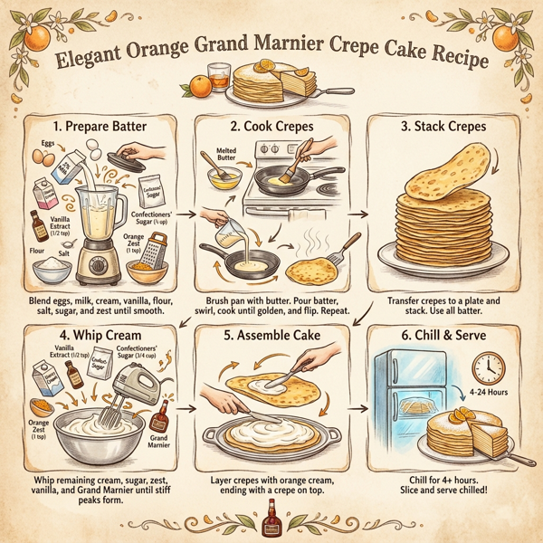 Elegant Orange Grand Marnier Crepe Cake instructions