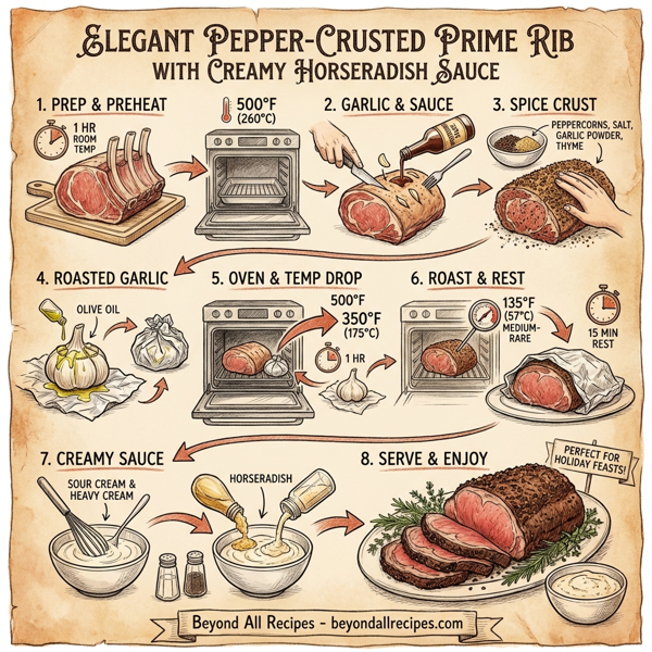 Elegant Pepper-Crusted Prime Rib with Creamy Horseradish Sauce instructions