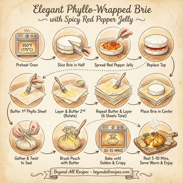 Elegant Phyllo-Wrapped Brie with Spicy Red Pepper Jelly instructions