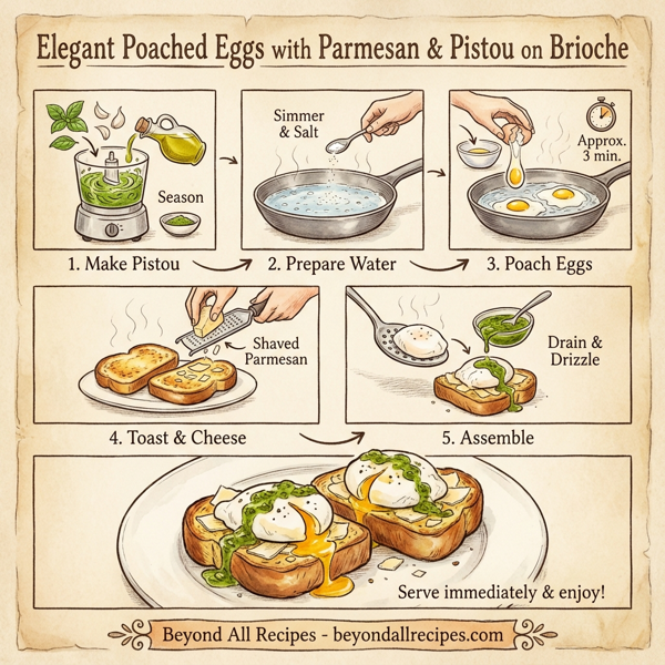 Elegant Poached Eggs with Parmesan and Pistou on Brioche instructions