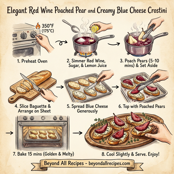 Elegant Red Wine Poached Pear and Creamy Blue Cheese Crostini instructions