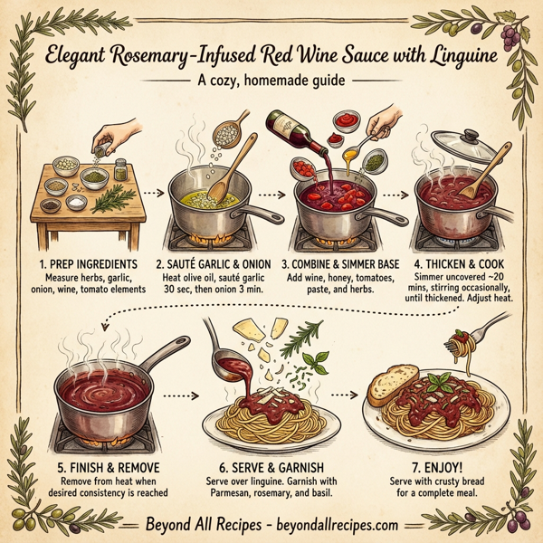 Elegant Rosemary-Infused Red Wine Sauce with Linguine instructions