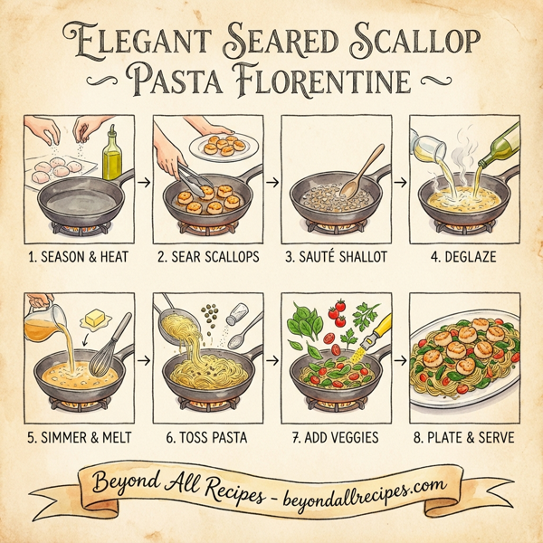 Elegant Seared Scallop Pasta Florentine instructions