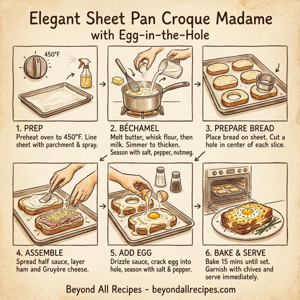 Elegant Sheet Pan Croque Madame with Egg-in-the-Hole instructions