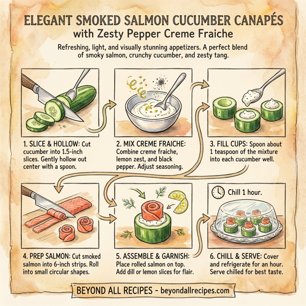 Elegant Smoked Salmon Cucumber Canapés with Zesty Pepper Creme Fraiche instructions