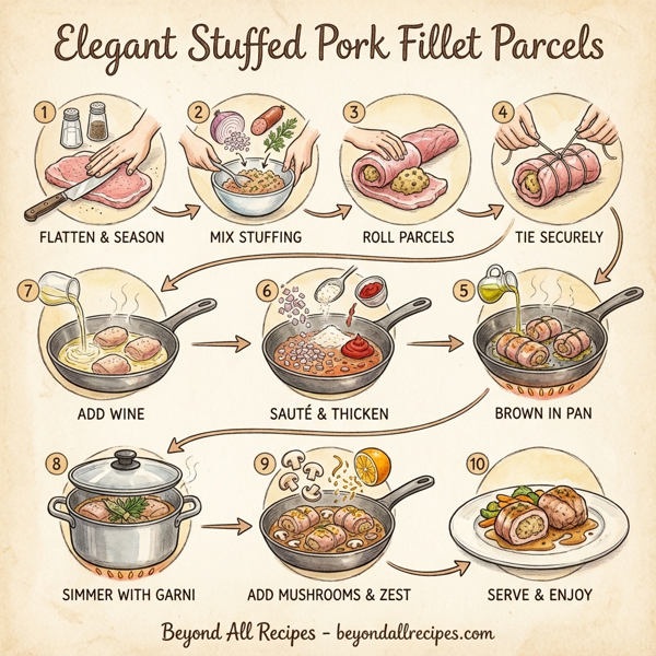 Elegant Stuffed Pork Fillet Parcels with Mushroom and Herb Sauce instructions