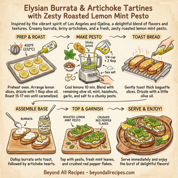 Elysian Burrata & Artichoke Tartines with Zesty Roasted Lemon Mint Pesto instructions