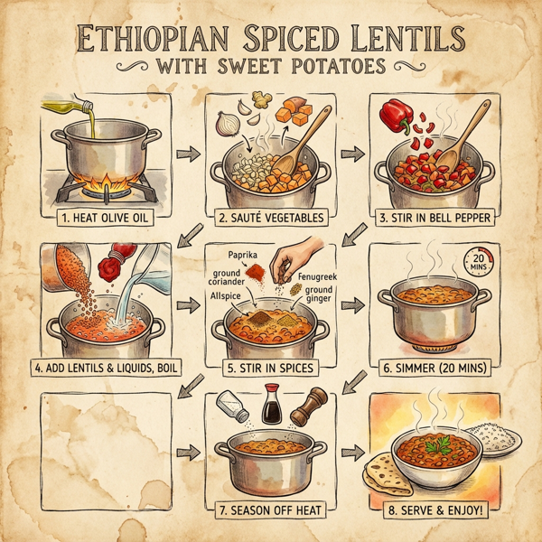 Ethiopian Spiced Lentils with Sweet Potatoes instructions