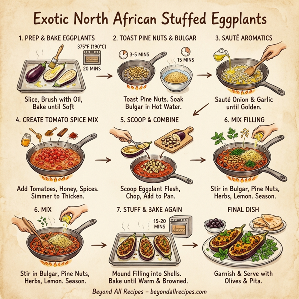 Exotic North African Stuffed Eggplants with Bulgar and Pine Nuts instructions