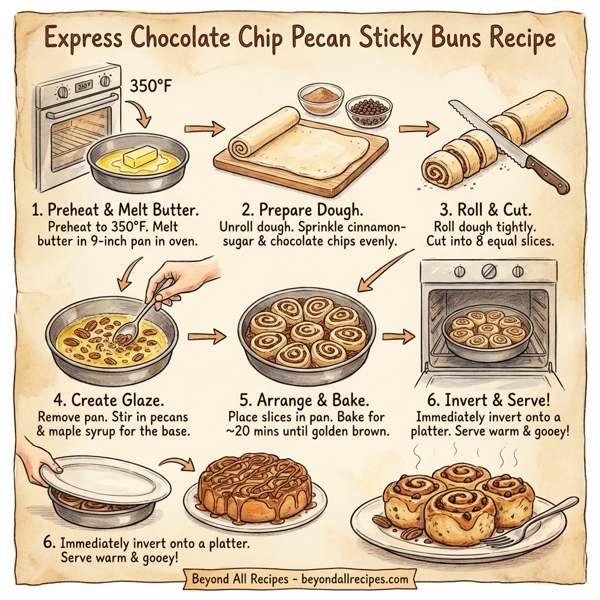 Express Chocolate Chip Pecan Sticky Buns instructions